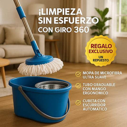 Trapeador Giratorio + Cubeta con Escurridor Automatico + Repuesto de Regalo 🫧 🎁